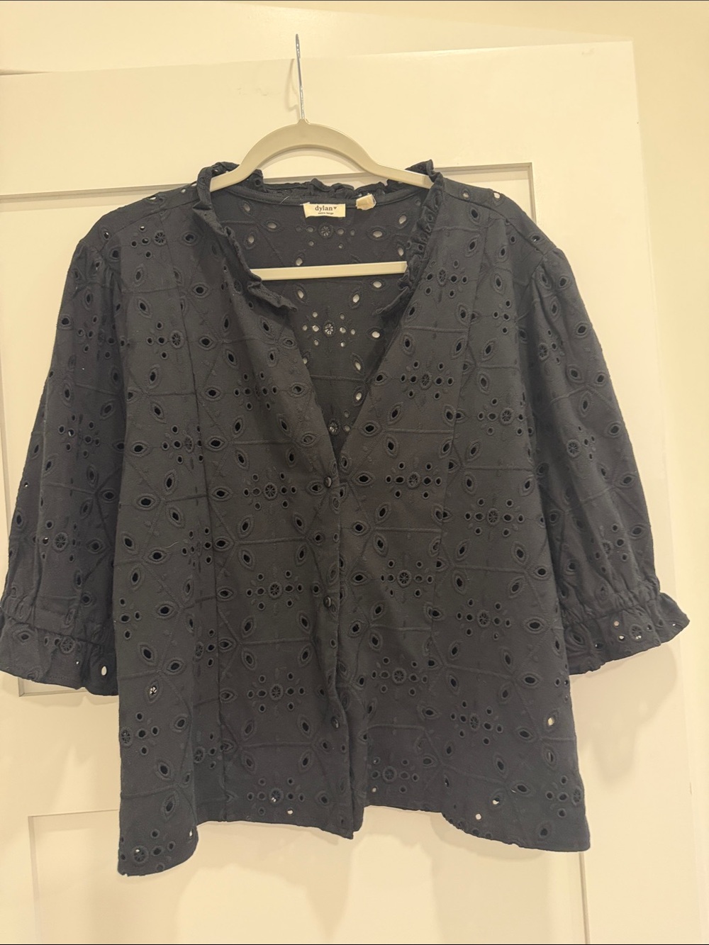 dylan Black Eyelet Button-Down Shirt